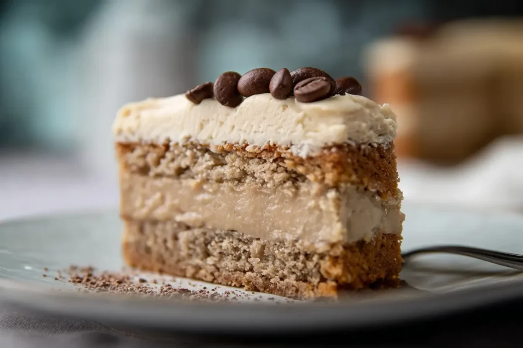 Kaffee-Buttercreme auf Torte mit Kaffeebohnen