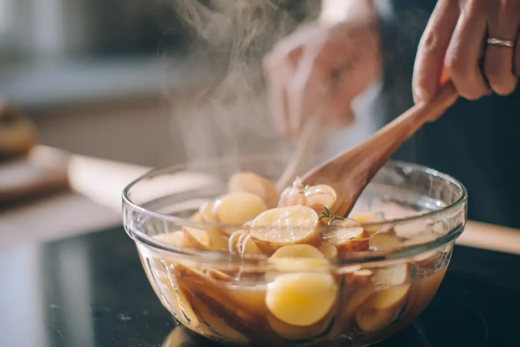 Schwäbischer Kartoffelsalat Zubereitung in moderner Küche