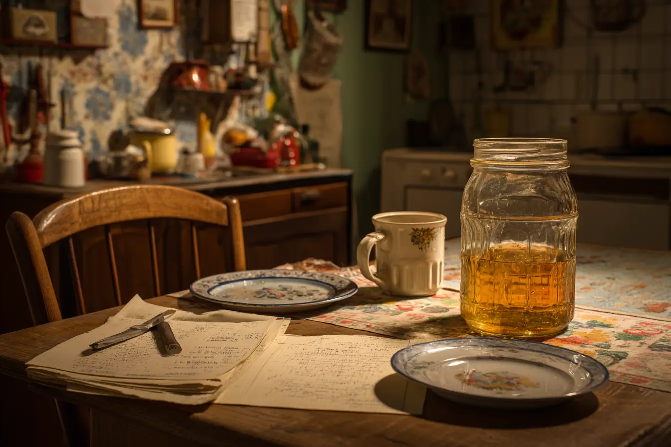 Nostalgische DDR-Küche mit Soleier-Glas und Retro-Deko