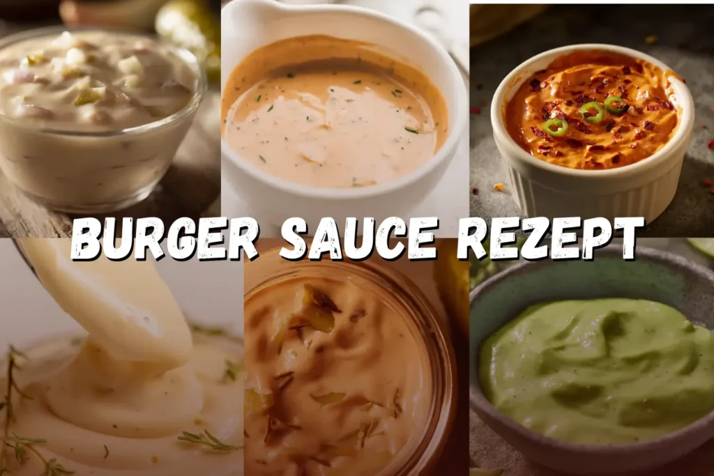 Verschiedene Burger Sauce Rezepte in Schüsseln, von klassisch bis würzig