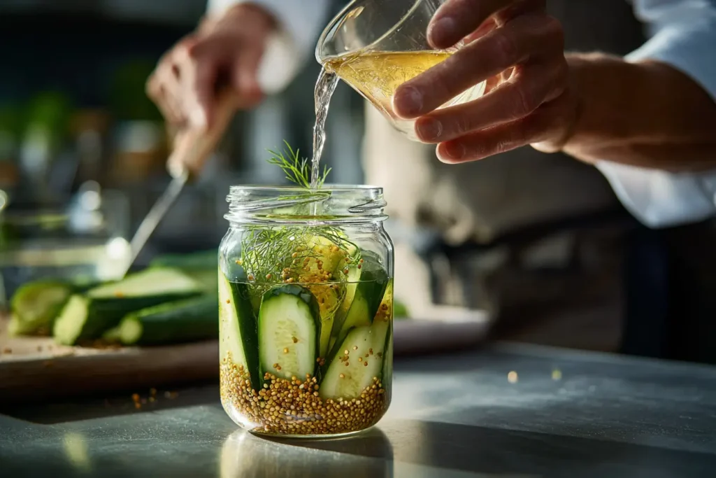 Senfgurken ohne Kochen in kalter Marinade vorbereiten