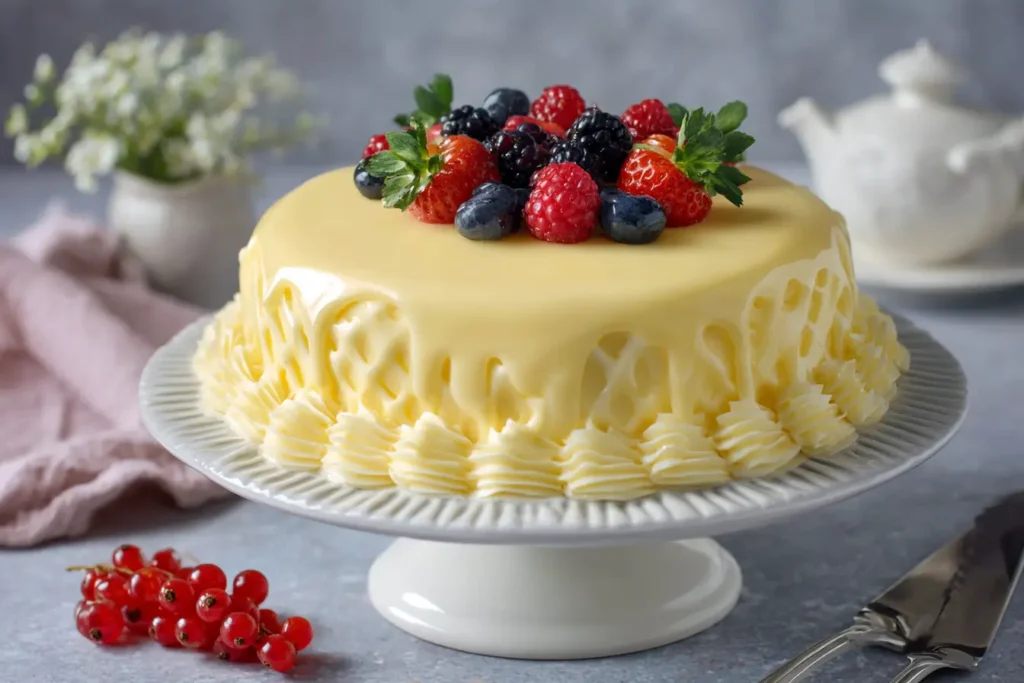 Torte mit glänzender Cremeschicht, stabilisiert durch Blattgelatine