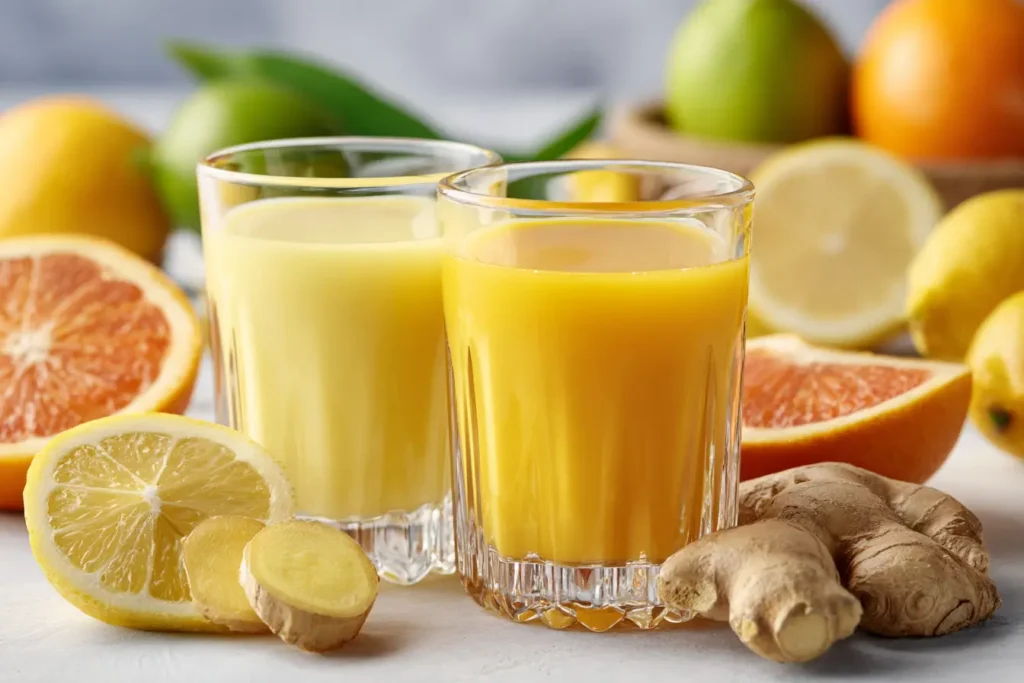 Ingwer Shot Rezept im Glas mit Zitrone und Ingwer