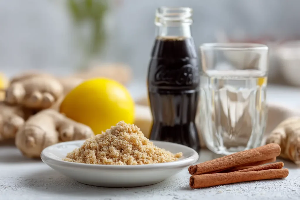 ingwer cola drink mit frischem ingwer und cola zero zutaten