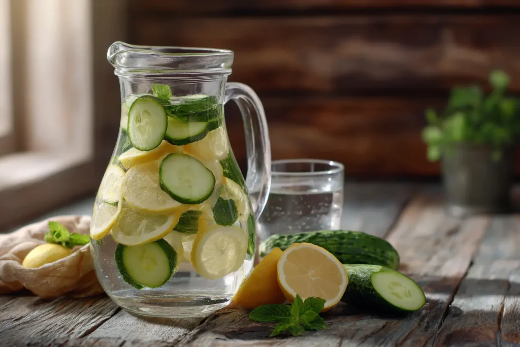 Zutaten für Gurken‑Zitronen‑Detox‑Wasser in der Küche