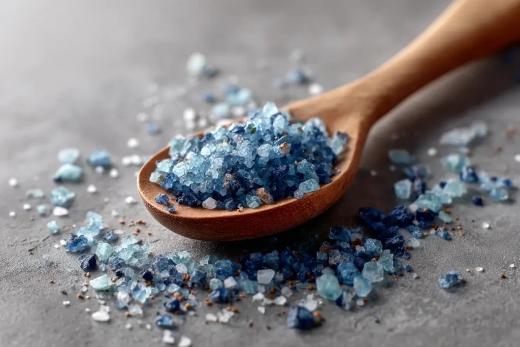 Natürliche Kristalle von blauem Salz in Nahaufnahme