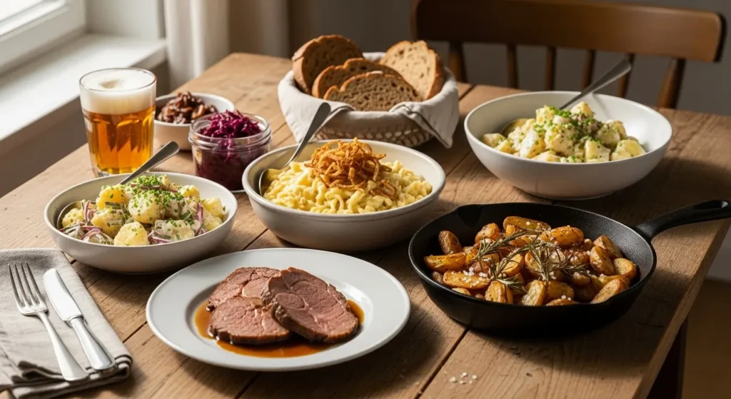Rezepte, die immer schmecken mit klassischen Gerichten auf einem Tisch