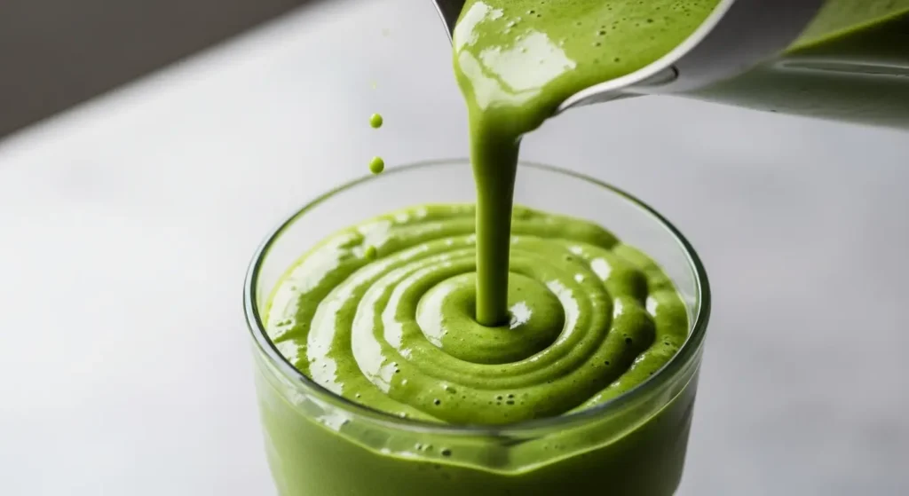 True Fruits Matcha Maus als grüner Matcha-Smoothie in cremiger Konsistenz