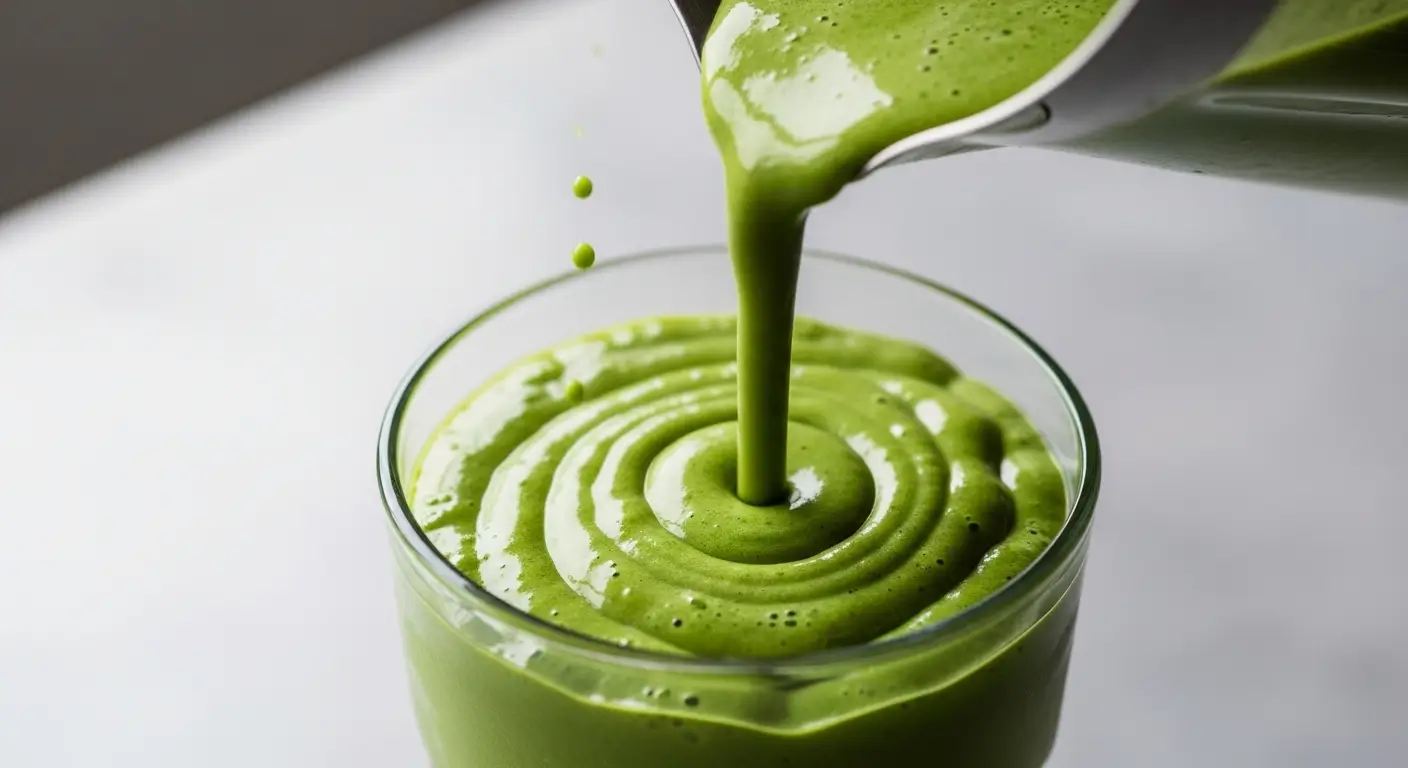 True Fruits Matcha Maus als grüner Matcha-Smoothie in cremiger Konsistenz