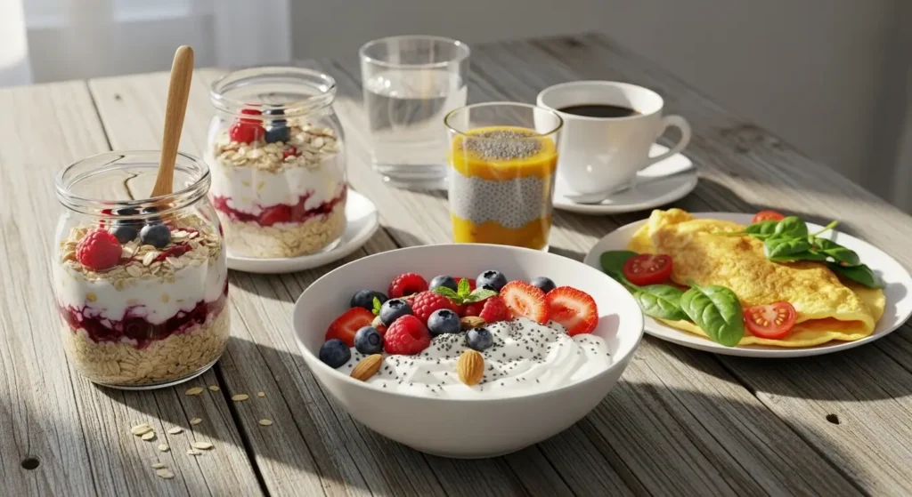 Frühstück zum Abnehmen mit Quark Bowl, Overnight Oats und Low Carb Omelett