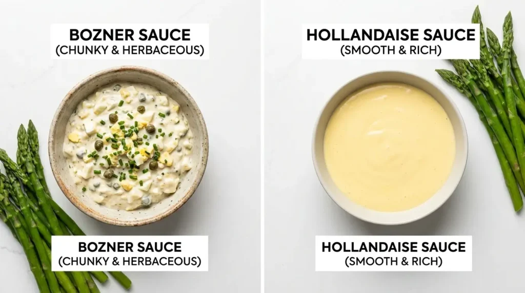 Vergleich Bozner Sauce und Sauce Hollandaise Konsistenz und Farbe