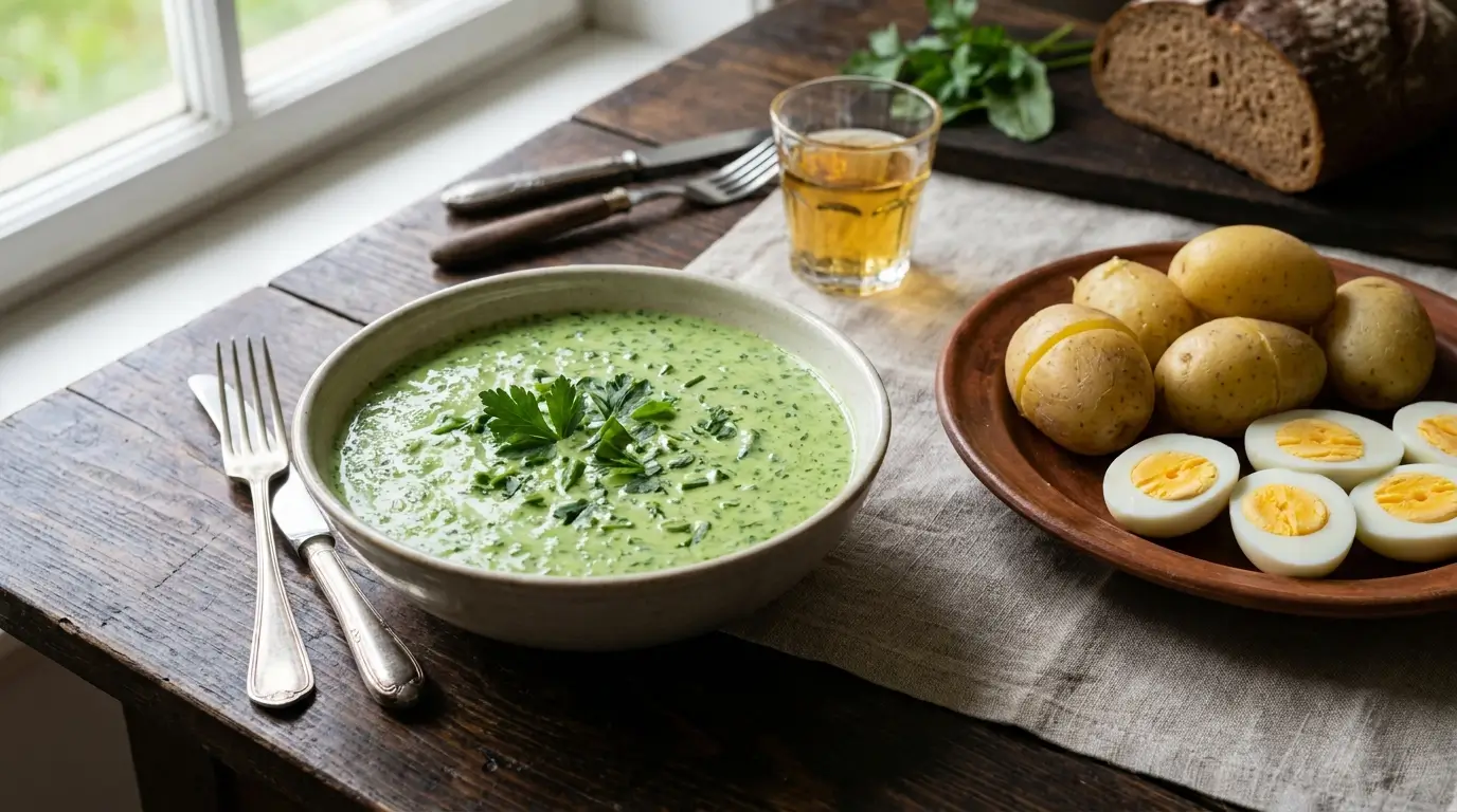 Frankfurter Grüne Sauce mit Kartoffeln und Eiern klassisch serviert