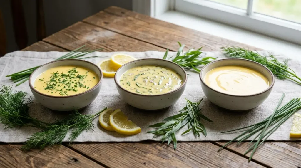 Variationen von Sauce Hollandaise mit Kräutern und Estragon