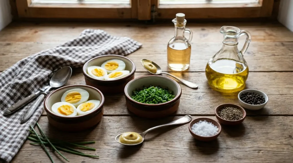 Zutaten für Bozner Sauce Eier Schnittlauch Senf Essig Öl