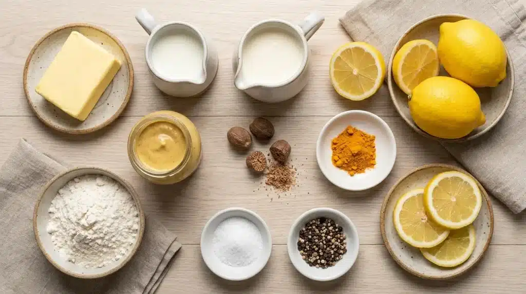 Zutaten für Sauce Hollandaise ohne Ei Butter Milch Sahne Zitrone