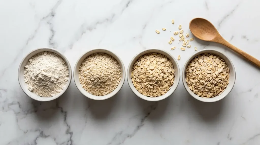 Hafer-Körner und Haferflocken mit Nährstoffkomponenten Beta-Glucan Protein Eisen