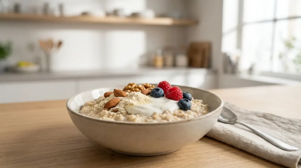 oatmeal with yogurt and protein for long lasting satiety