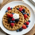 Knusprige Haferflocken Waffeln auf weißem Teller mit frischen Beeren
