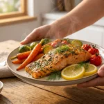 baked salmon with roasted vegetables healthy dinner for weight loss