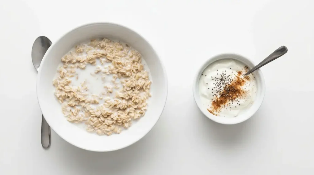 Vergleich: normale Haferflocken-Portion vs. bariatrische Portion – klein aber nährstoffreich
