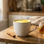 Goldene Milch mit Ceylon-Zimt, Ingwer und Honig als gesundes Morgengetränk