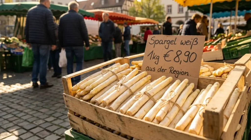 Frischen Spargel kaufen auf dem Wochenmarkt — Saison April bis Juni 2026 in Deutschland