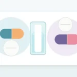 Neutrale Illustration mit Kapseln, Tabletten und Wasserglas zur Einordnung von GLP-1 Kapseln