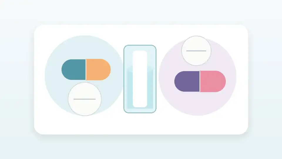 Neutrale Illustration mit Kapseln, Tabletten und Wasserglas zur Einordnung von GLP-1 Kapseln