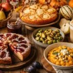 Herbstliche Rezepte mit Kürbis Zwetschgen Birnen Kuchen und warmen Getränken