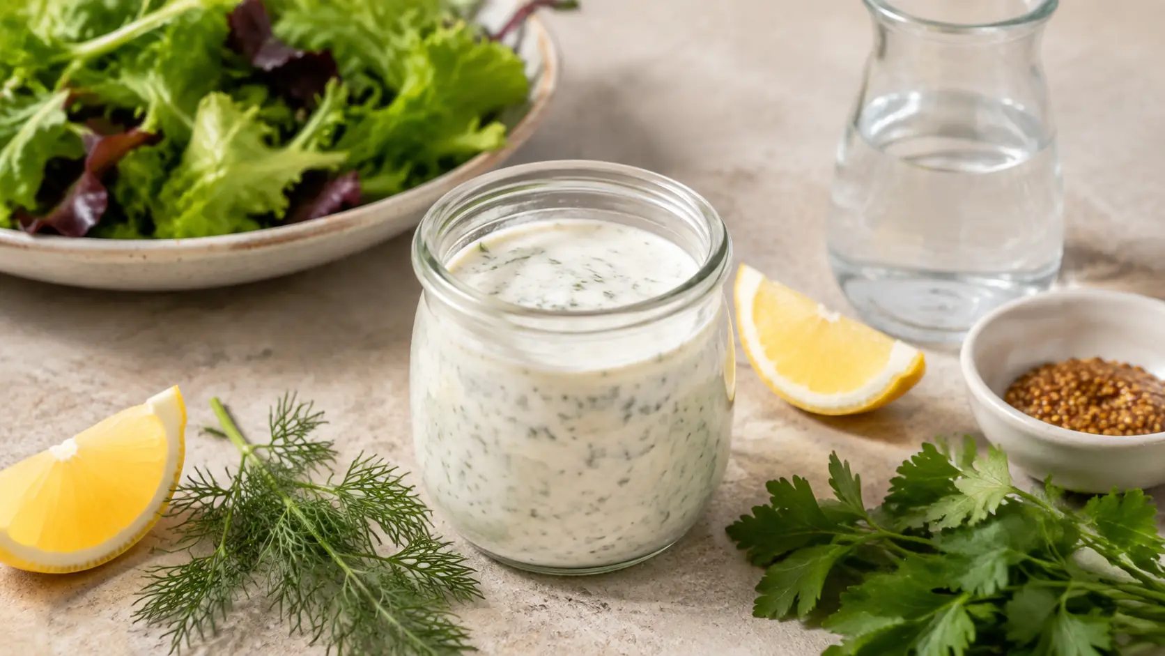 Kalorienarmes Salatdressing ohne Öl Kalorienarmes Salatdressing ohne Öl mit Joghurt, Zitrone und frischen Kräutern