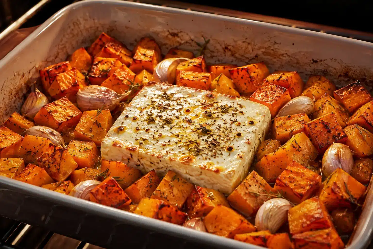 Hokkaido-Kürbis und Feta im Ofen gebacken