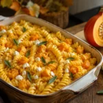 Cremige Kürbis Feta Pasta mit Hokkaido und Salbei aus dem Ofen