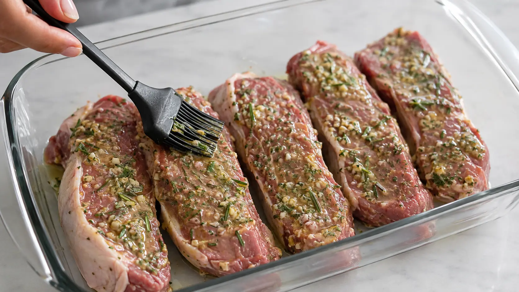 Lammlachse werden mit Senf, Knoblauch und frischen Kräutern mariniert