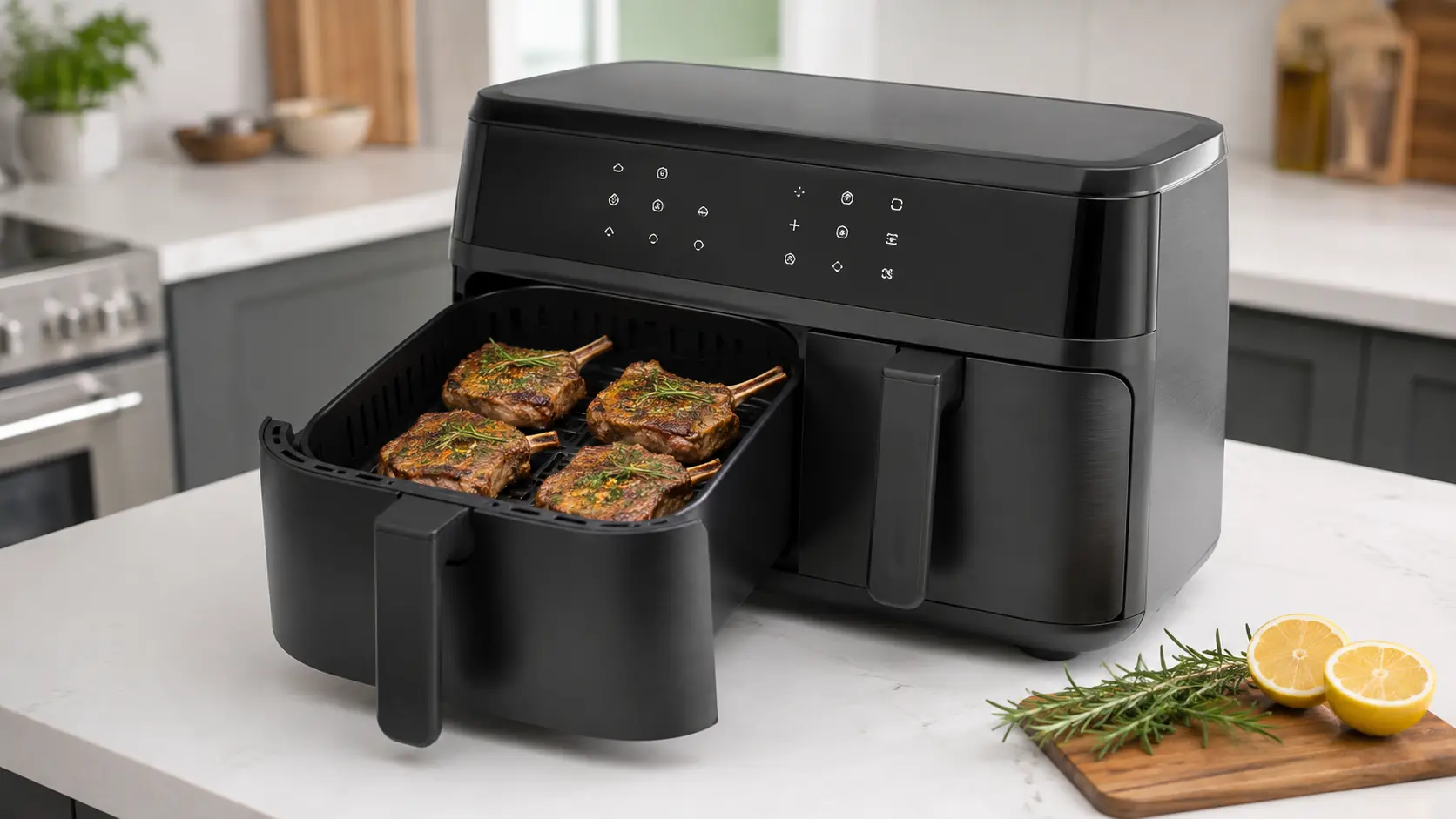 Marinierte Lammlachse in einem modernen Airfryer mit zwei Garkörben