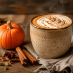 Selbstgemachter Pumpkin Spice Latte mit Sahne Zimt und Kürbis
