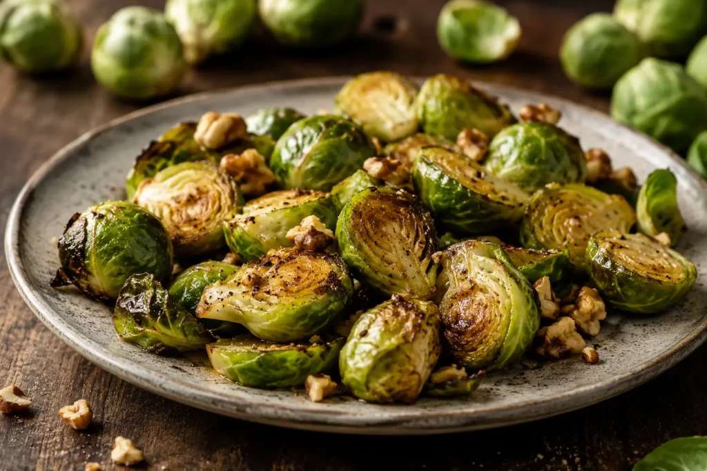 Knusprig gerösteter Rosenkohl mit goldbraunen Schnittflächen