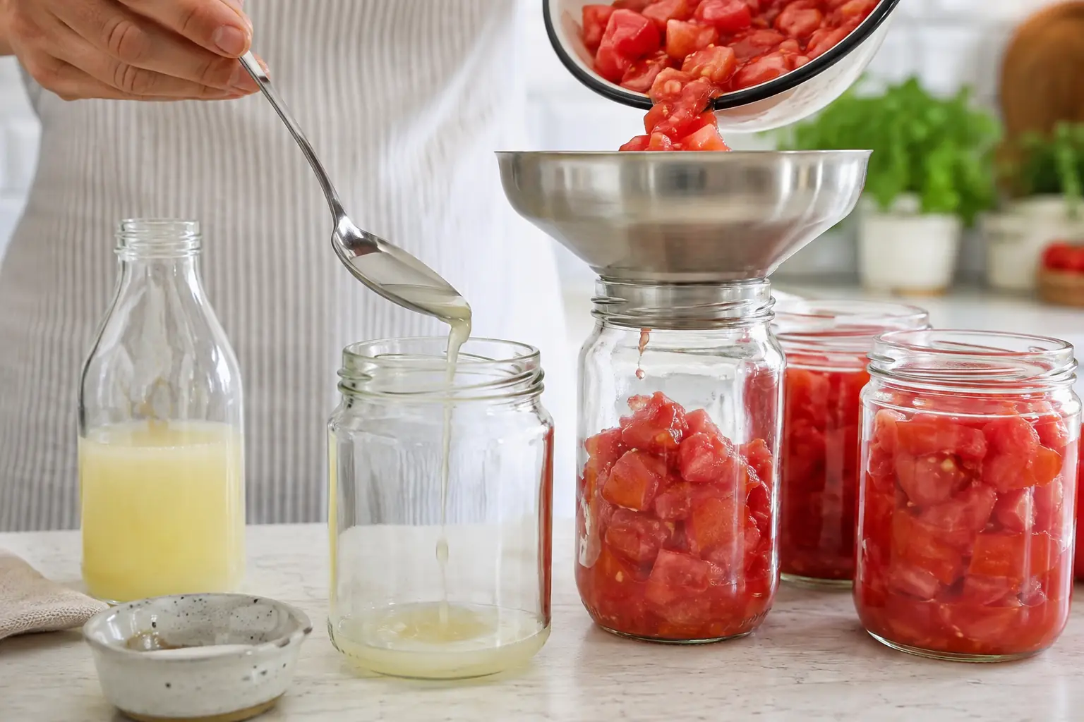 Tomaten in Gläsern vor dem Einkochen ansäuern