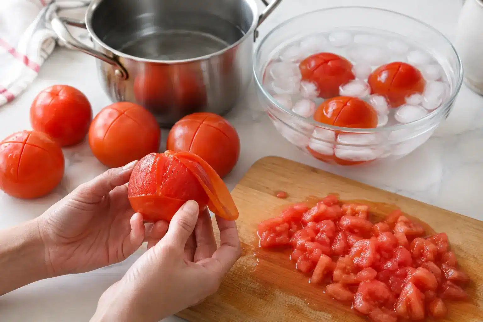Tomaten für Tomatensoße häuten