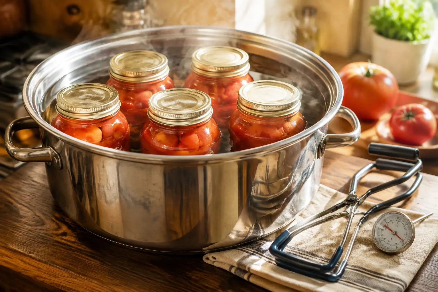 Tomatengläser im Wasserbad einkochen