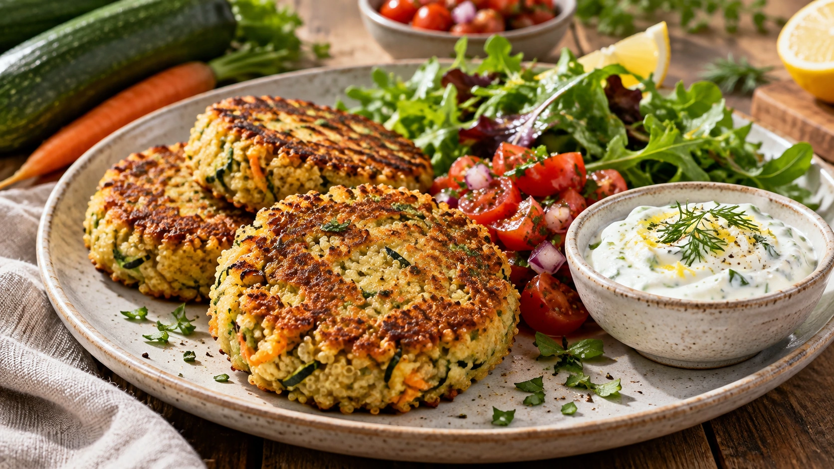 Vegetarische Gemüserezepte bei DAS! Rote Sofa mit Zucchini, Quinoa und frischen Zutaten