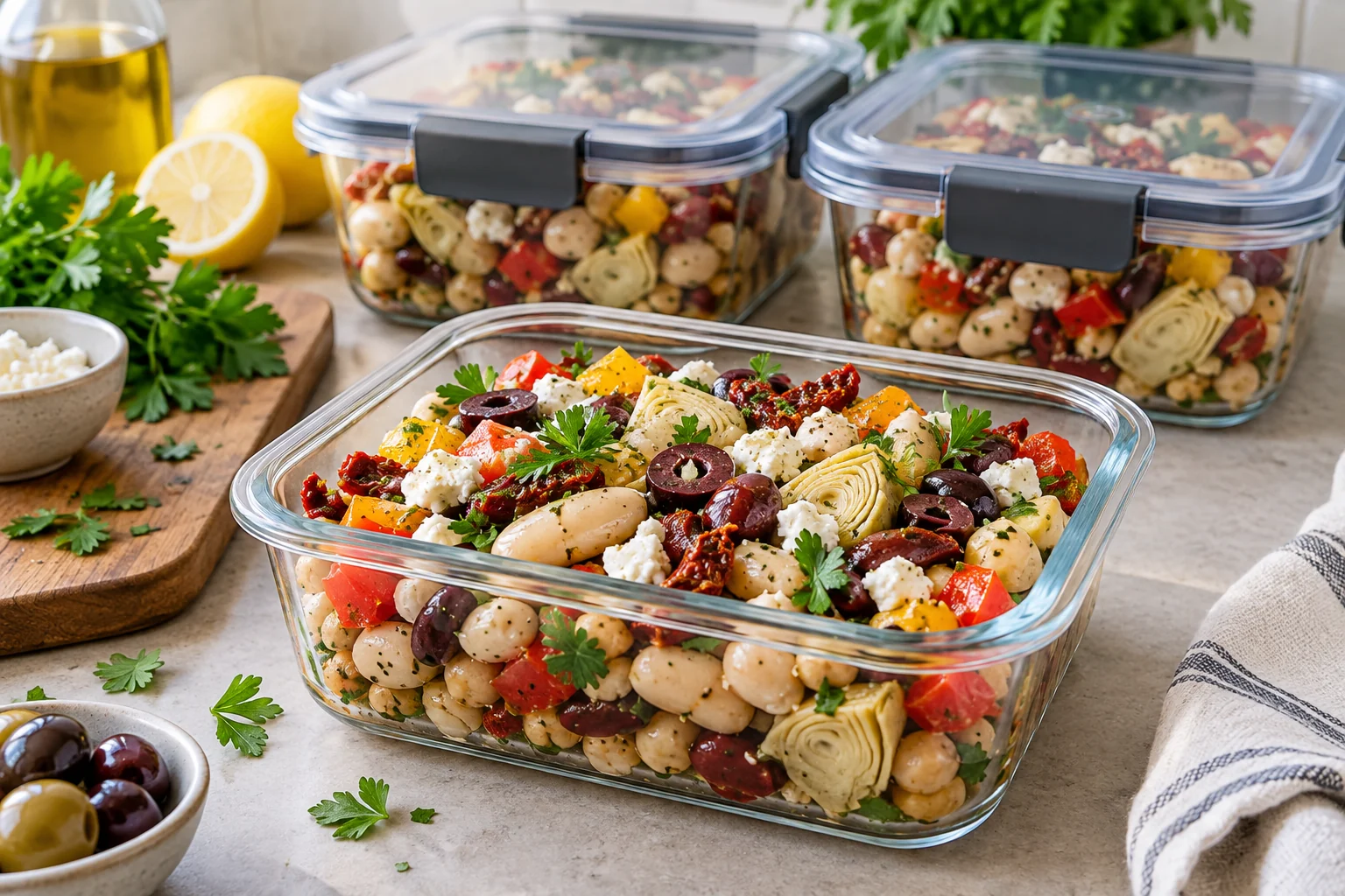 Dense Bean Salad in Glasbehältern für Meal Prep