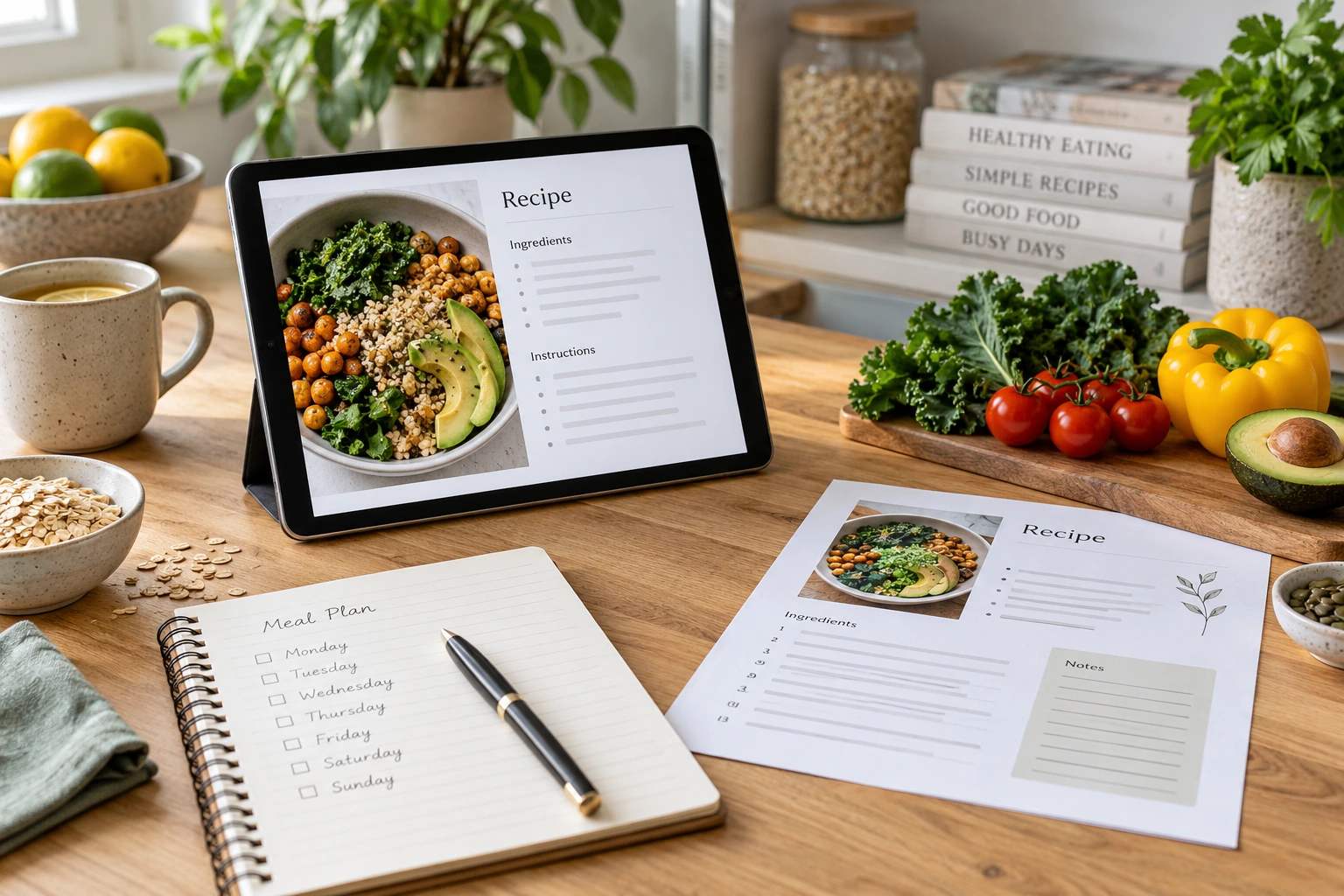 Ernährungs-Docs Rezepte als PDF und zum Ausdrucken Gedrucktes Rezept und digitales Rezept als Symbol für Ernährungs-Docs Rezepte als PDF