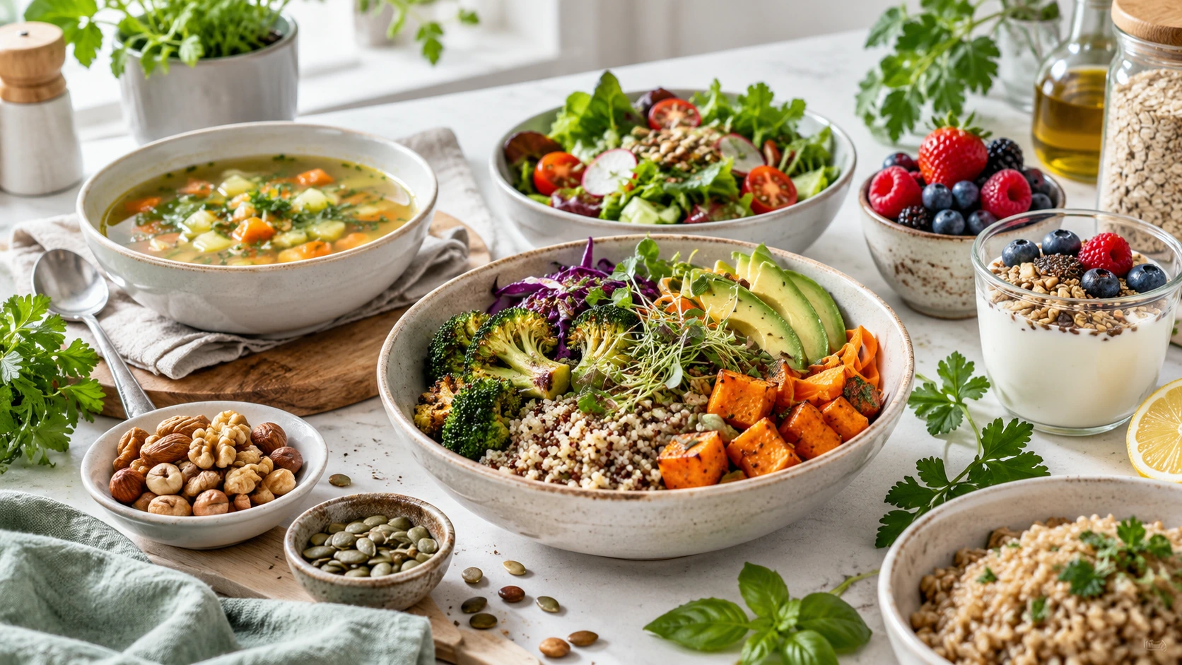 Gesunde Gerichte als Übersicht zu Ernährungs-Docs Rezepten