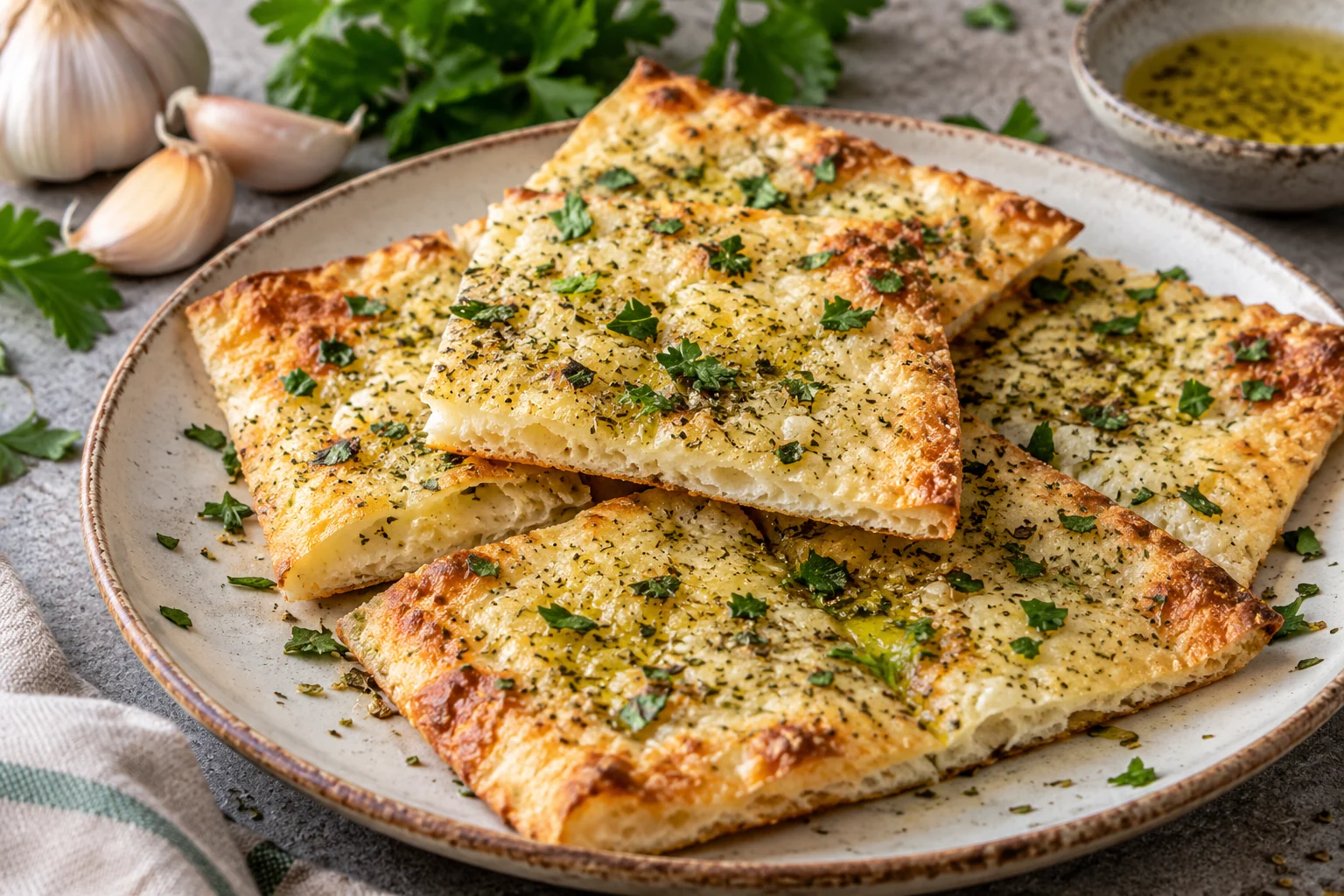 Hüttenkäse Knoblauchbrot mit Kräutern