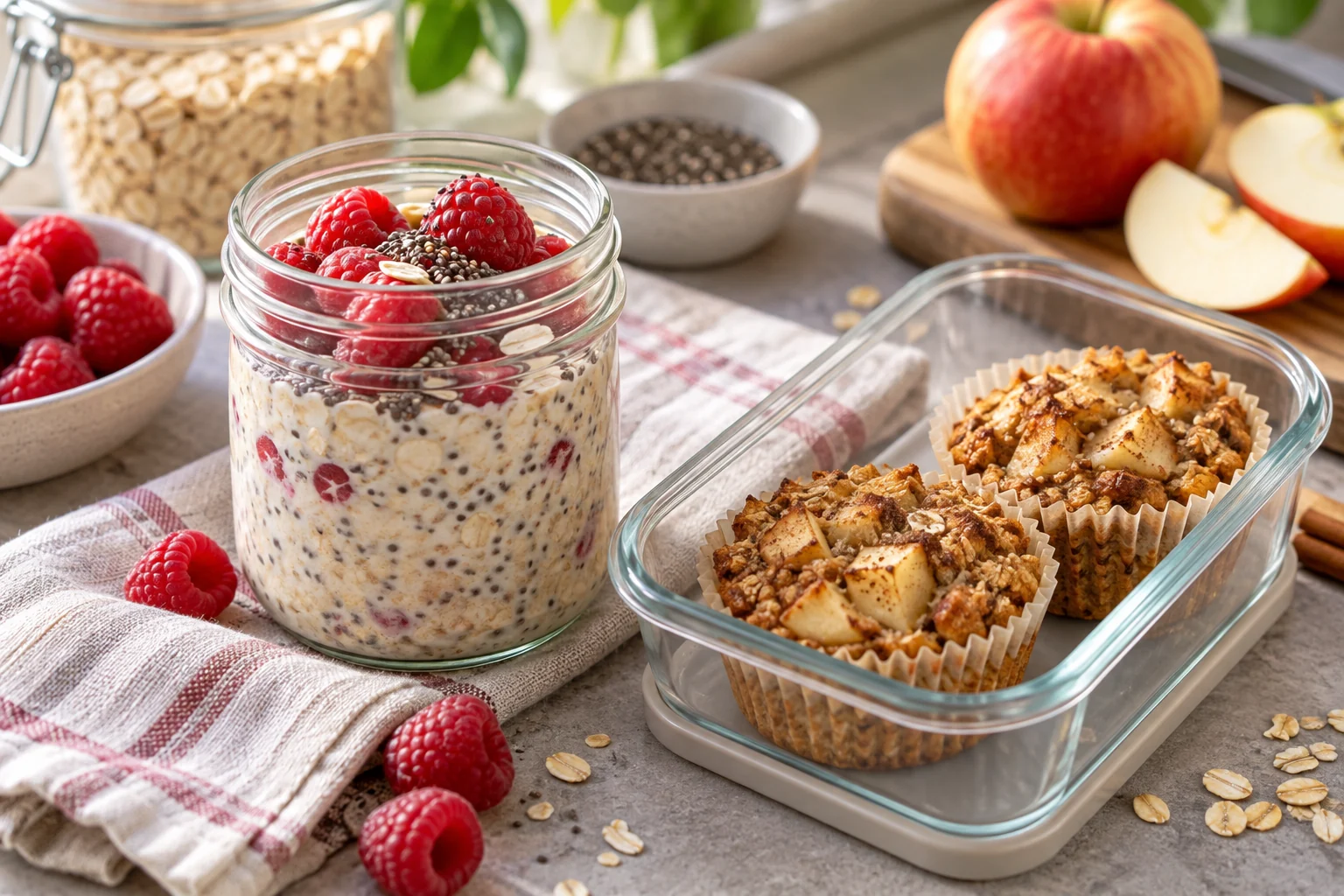 Proteinreiches Frühstück zum Mitnehmen mit Overnight Oats und Hafer-Quark-Muffins