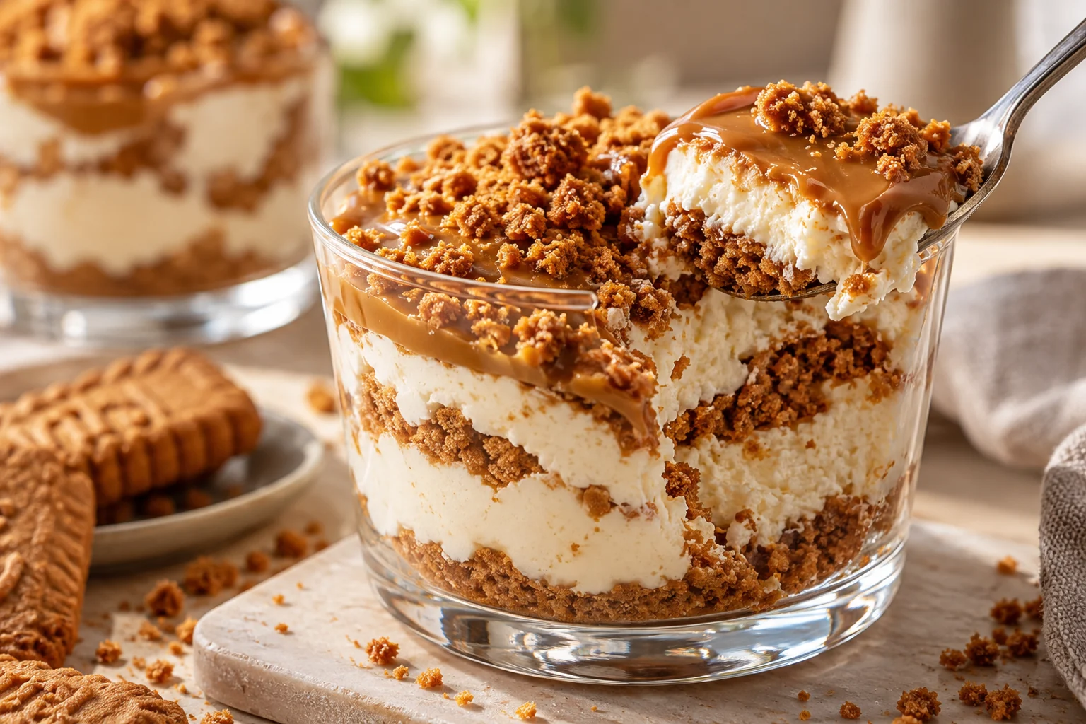 Cremige Konsistenz von Skyr Lotus Cheesecake nach der Kühlzeit