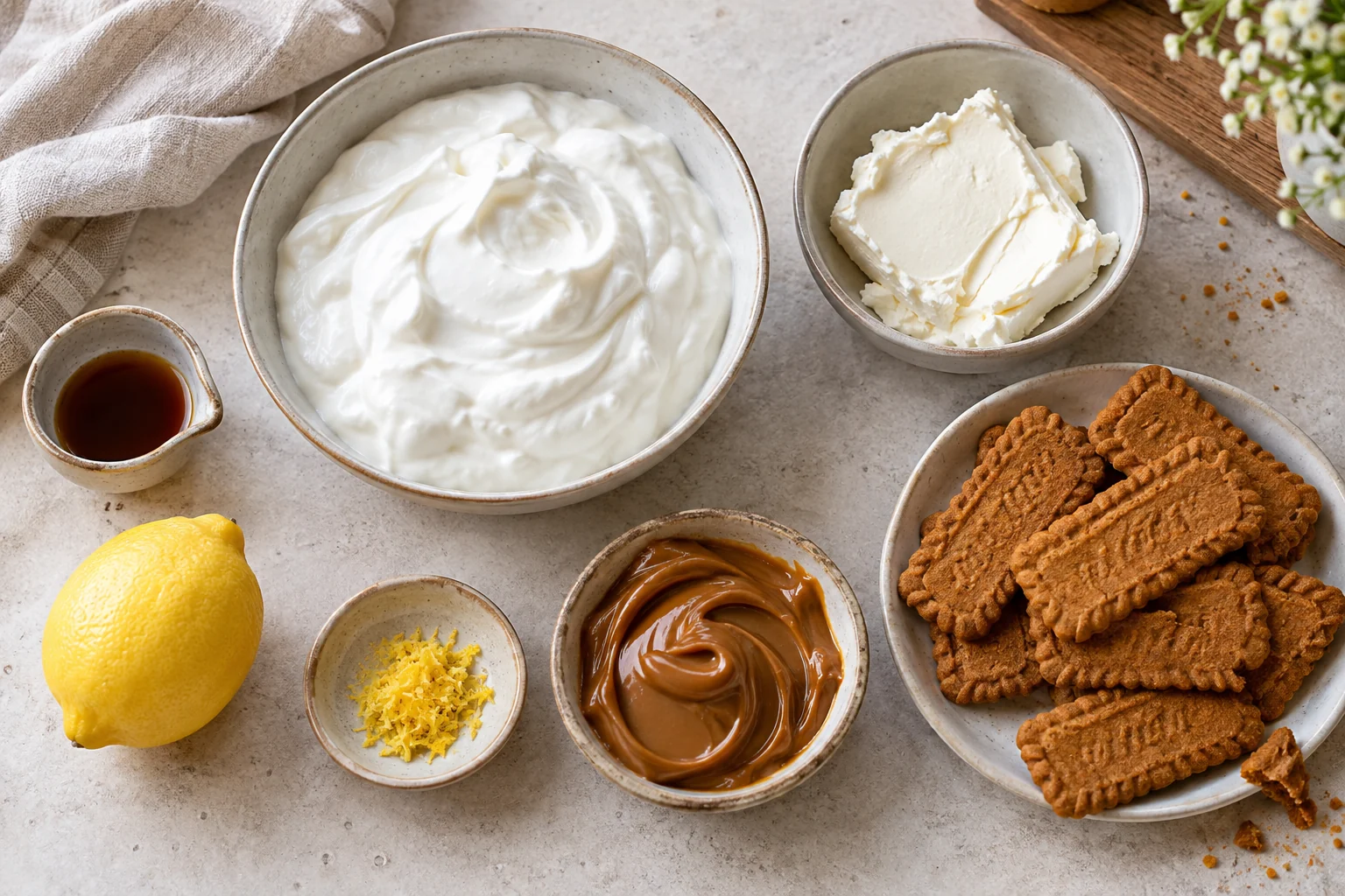 Skyr, Frischkäse, Lotus Kekse und Biscoff Creme für Skyr Lotus Cheesecake