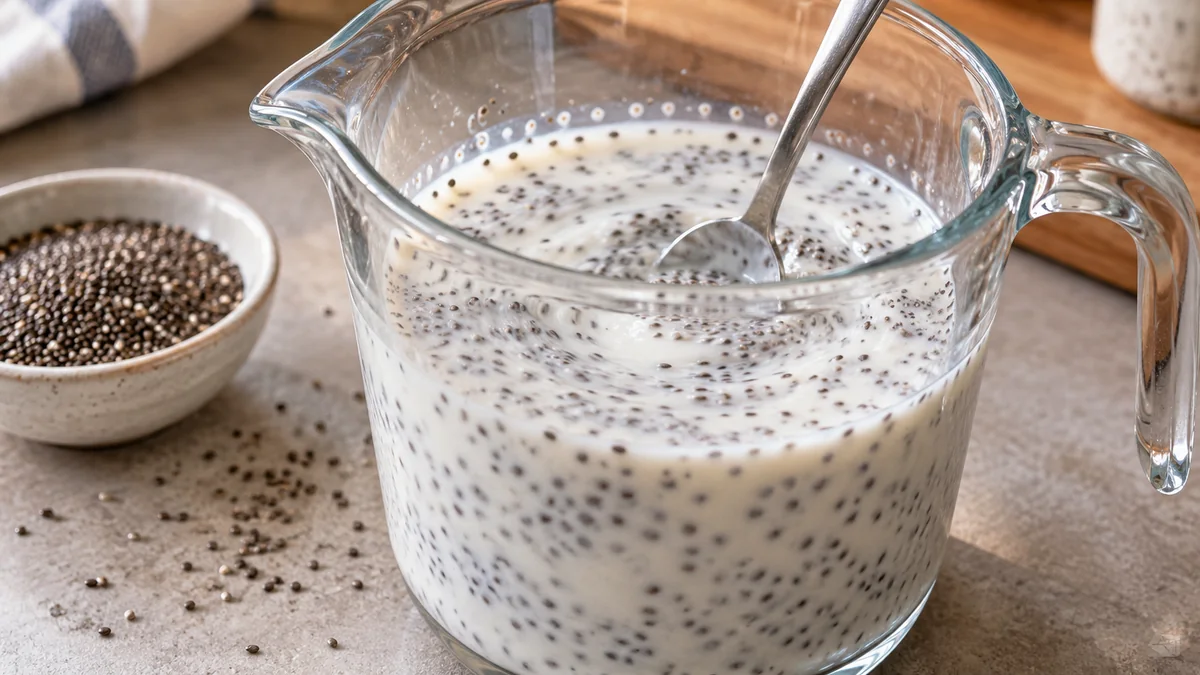 Chiasamen werden mit Milch oder Pflanzendrink vermischt