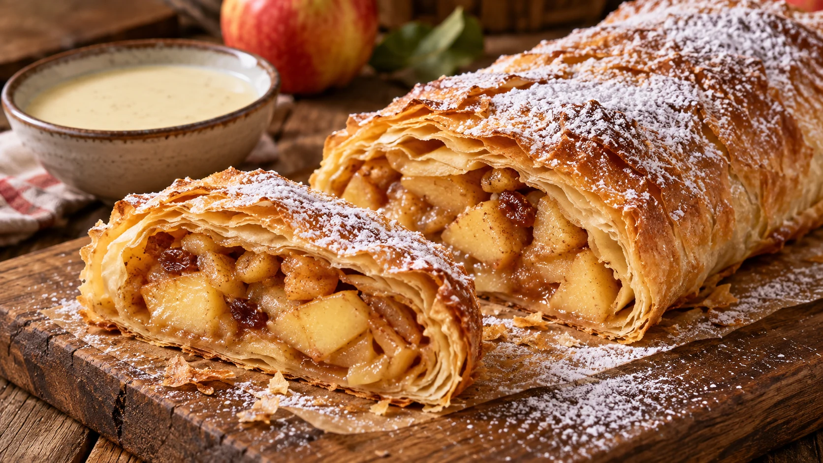 Apfelstrudel mit selbst gezogenem Teig aus DAS! Kochstudio