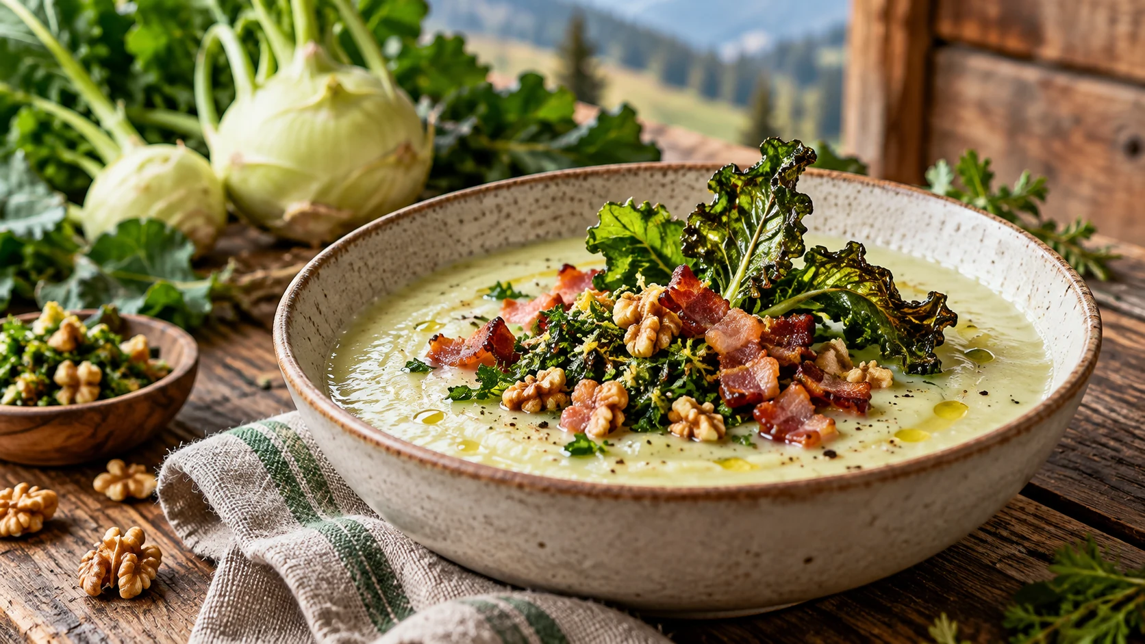 Kohlrabi-Suppe mit Gremolata und Speck aus DAS! Kochstudio